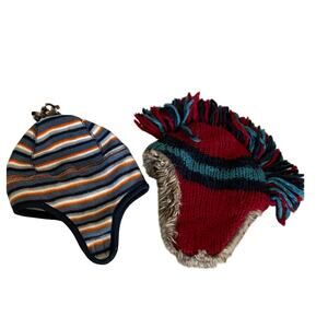 Gap Kids Youth Winter Hats Fur Lined Ear Flaps Mohawk Bundle of 2